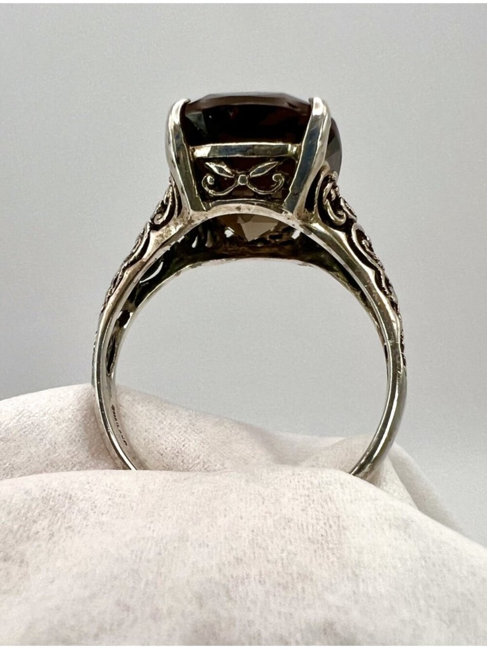 Vintage Designer CNA Ornate Sterling Silver & Smoky Quartz Ring Size 9 - Picture 6 of 10